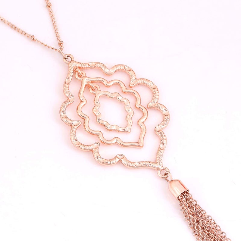 MOLOCH Long Necklaces For Woman Minimalist Geometric Circle Pendant Necklaces Bohemia Tassel Fringe Necklace Set Statement Pendant (rose gold) - Image 3